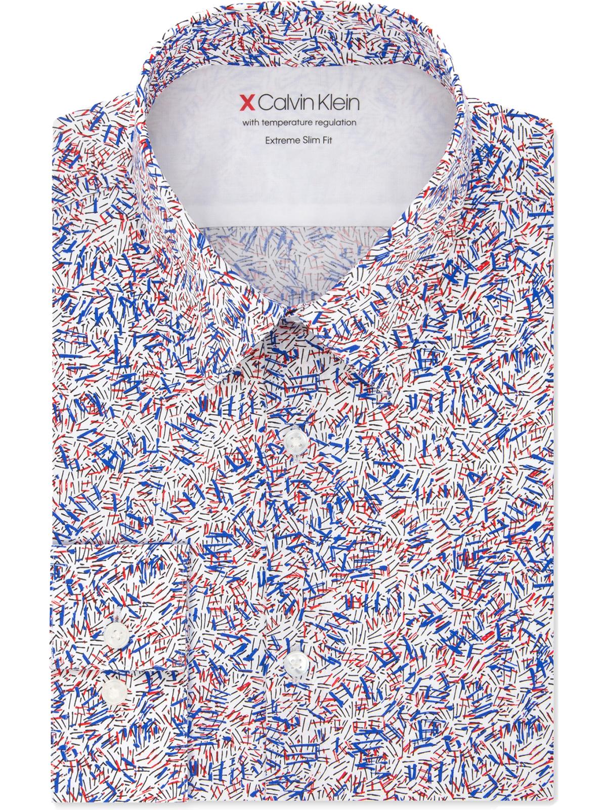 Calvin Klein Men's Extreme Slim Fit Printed Dress Shirt Red Size S (14-14/5)