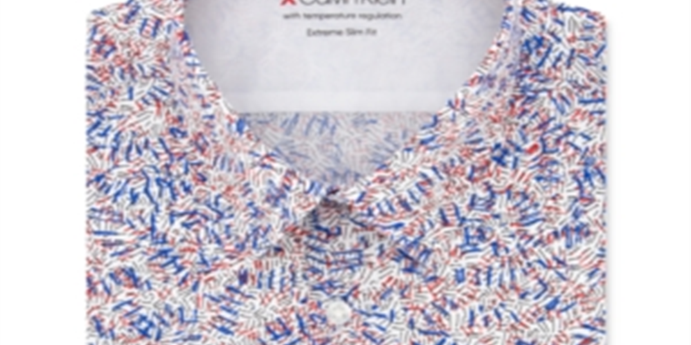 Calvin Klein Men's Extreme Slim Fit Printed Dress Shirt Red Size S (14-14/5)