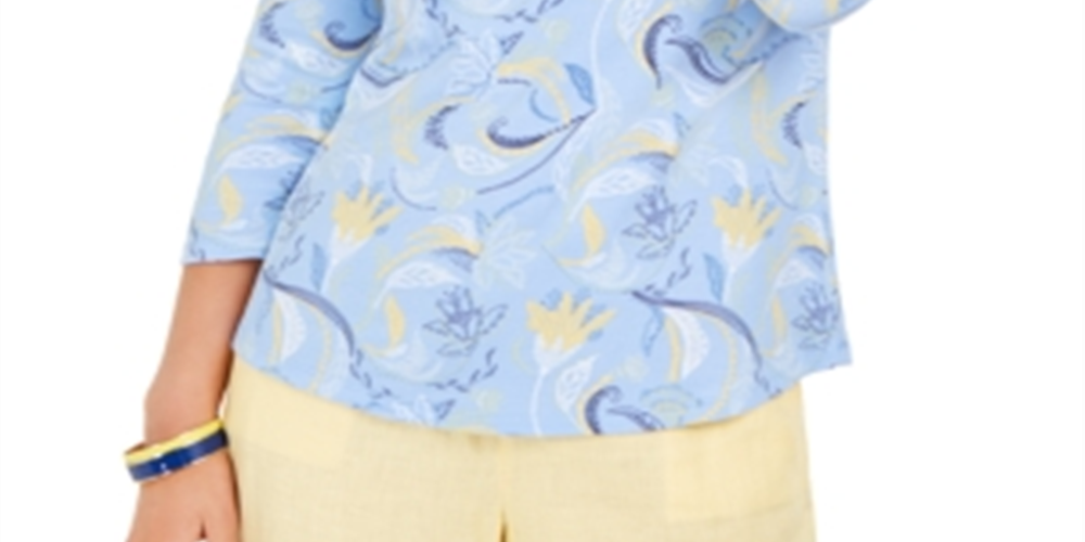 Charter Club Women's Paisley Print 3/4 Sleeve Top Blue Size X-Large