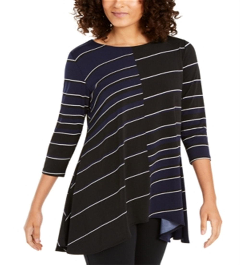 Alfani Women's Printed High Low Tunic Blue Size Medium