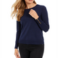 Charter Club Women's Merino Wool Button Cuff Crewneck Sweater Blue Size Large
