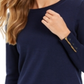 Charter Club Women's Merino Wool Button Cuff Crewneck Sweater Blue Size Large
