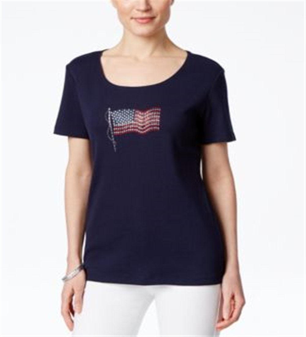 करेन स्कॉट महिलाओं की फ़्लैग ग्राफ़िक टी-शर्ट नीला छोटे आकार की XL
