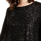 Alfani Women's Sequined Bell Sleeve Top Black Size Petite Small