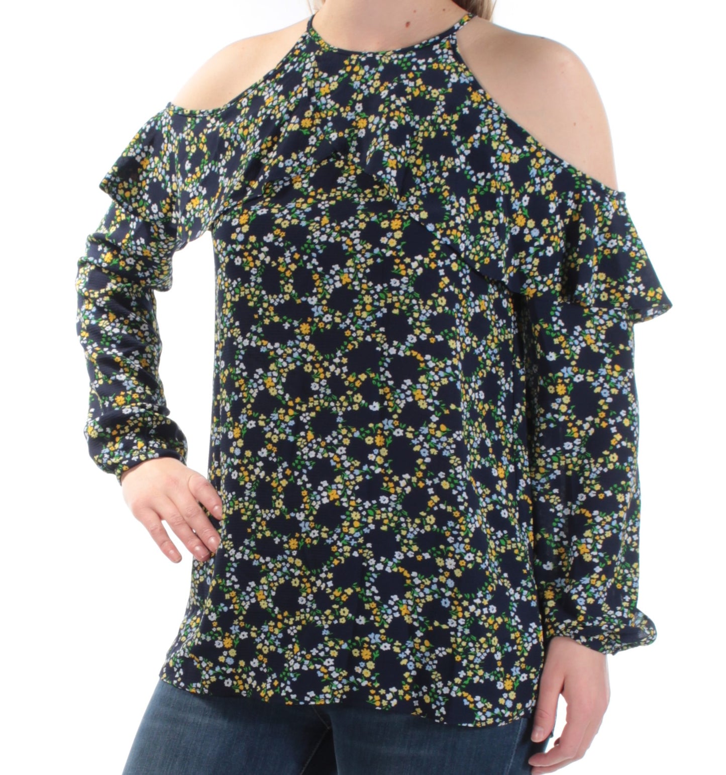 Michael Kors Women's Cold shoulder Top Blue Size M
