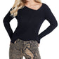 Guess Women's Long Sleeve Asymmetrical Neckline Blouse Top Black Size Small