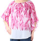 ALFANI Womens Pink Ruched Printed Kimono Sleeve Jewel Neck Top Petites Pink, Size Medium