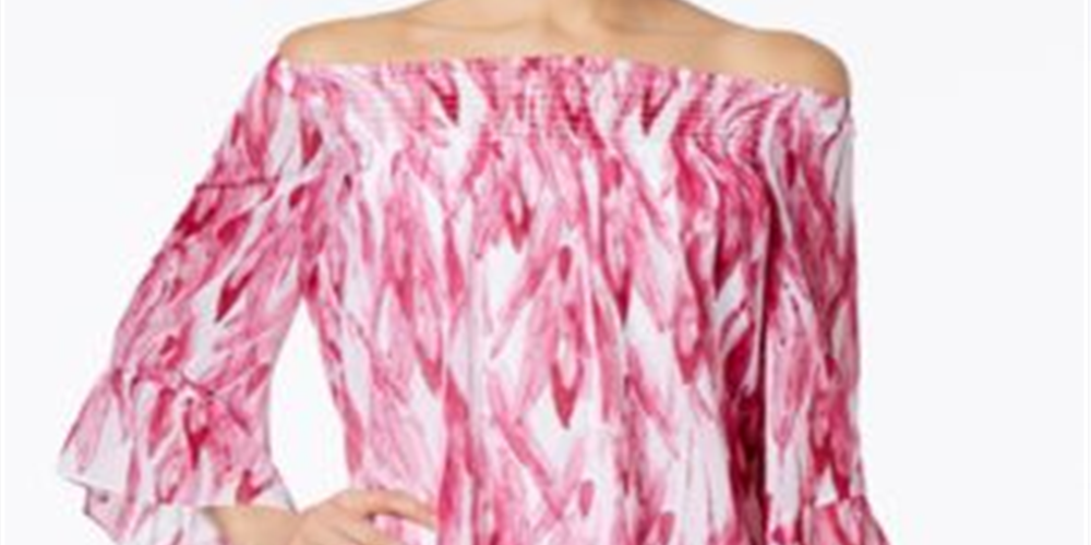 ALFANI Womens Pink Ruched Printed Kimono Sleeve Jewel Neck Top Petites Pink, Size Medium
