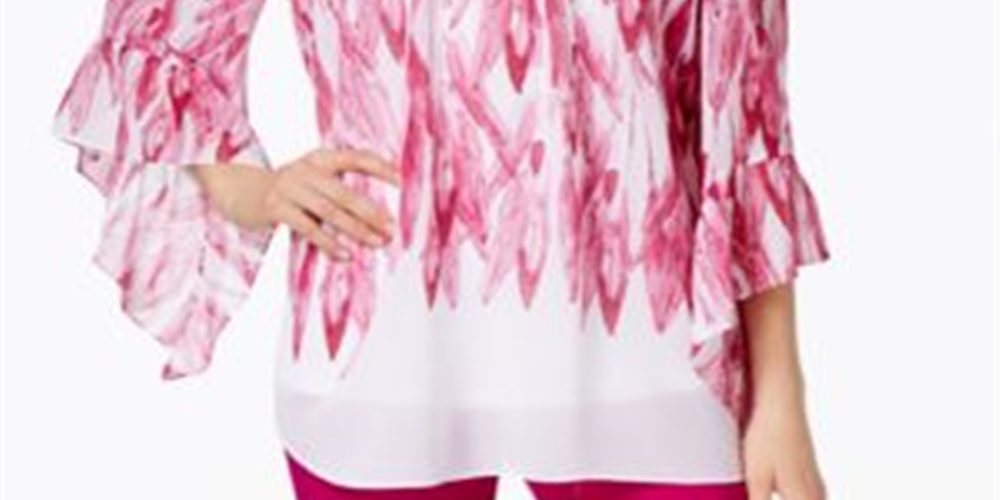 ALFANI Womens Pink Ruched Printed Kimono Sleeve Jewel Neck Top Petites Pink, Size Medium