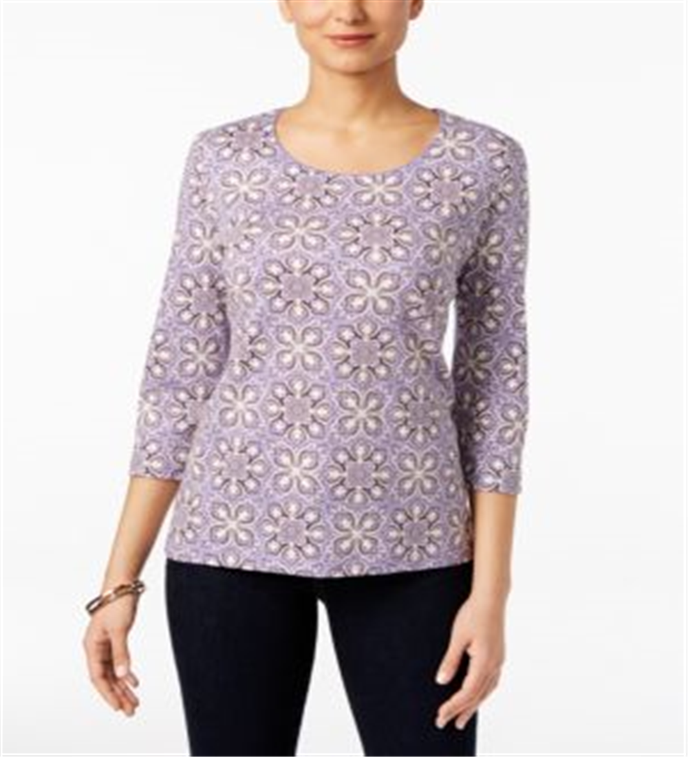 Karen Scott Women's Printed Top Purple Size PP
