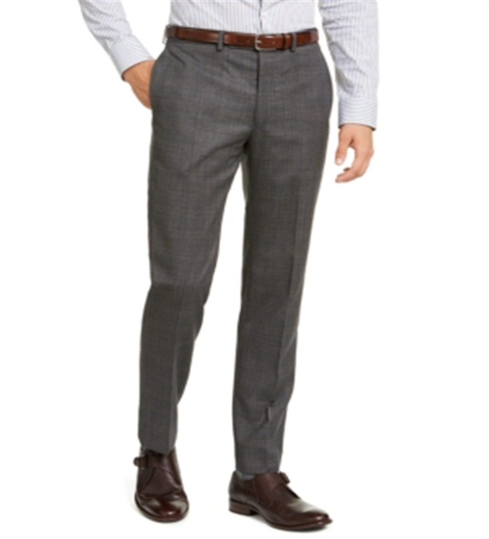 Calvin Klein Men's Slim Fit Stretch Plaid Suit Pants Gray Size 34X30