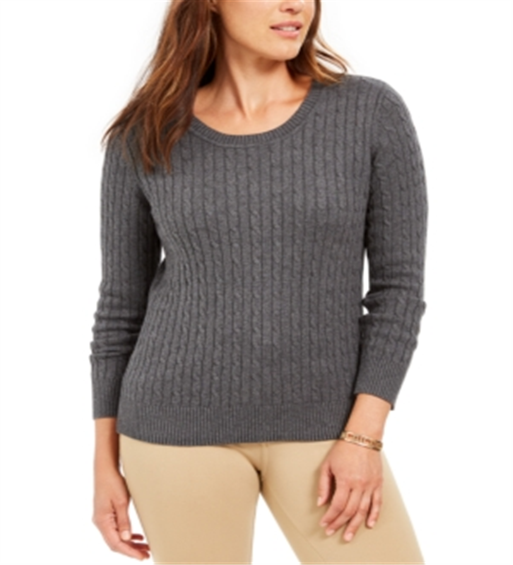 Karen Scott Women's Cotton Cable Knit Sweater Gray Size Petite L