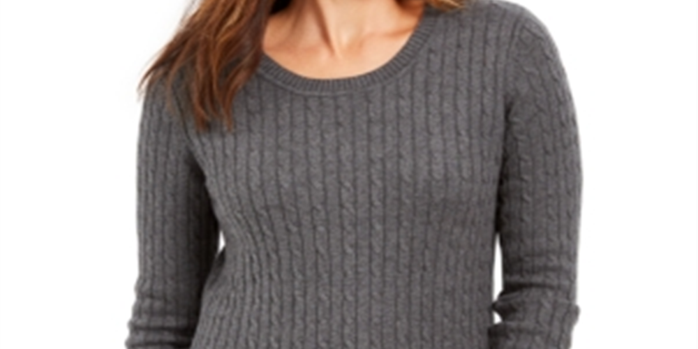 Karen Scott Women's Cotton Cable Knit Sweater Gray Size Petite L