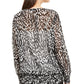 Alfani Women's Zebra Print Long Sleeve Jewel Neck Top White Size Small