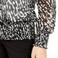 Alfani Women's Zebra Print Long Sleeve Jewel Neck Top White Size Small