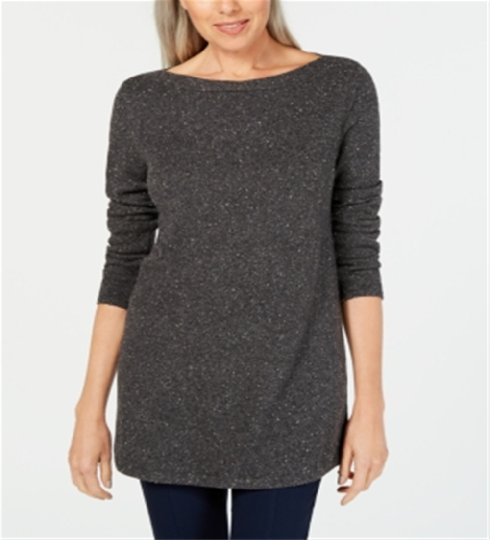 Karen Scott Women's Curved Hem Tunic Sweater Grey Size Petite