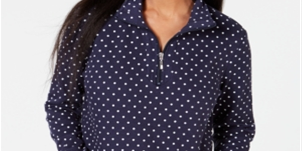 Karen Scott Women's Printed Zip Neck Top Blue Size Petite