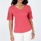 Charter Club Women's  Lace-Trimmed Top  Red Size 2XL