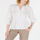 Charter Club Women's  Embroidered Fringe-Trim Top  White Size Large