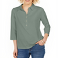Charter Club Women's Supima Cotton 3/4 Sleeve Polo Shirt Green Size X-Small