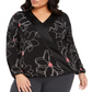 Alfani Women's Plus Size Printed Surplice-Neck Blouse  Black Size 3X