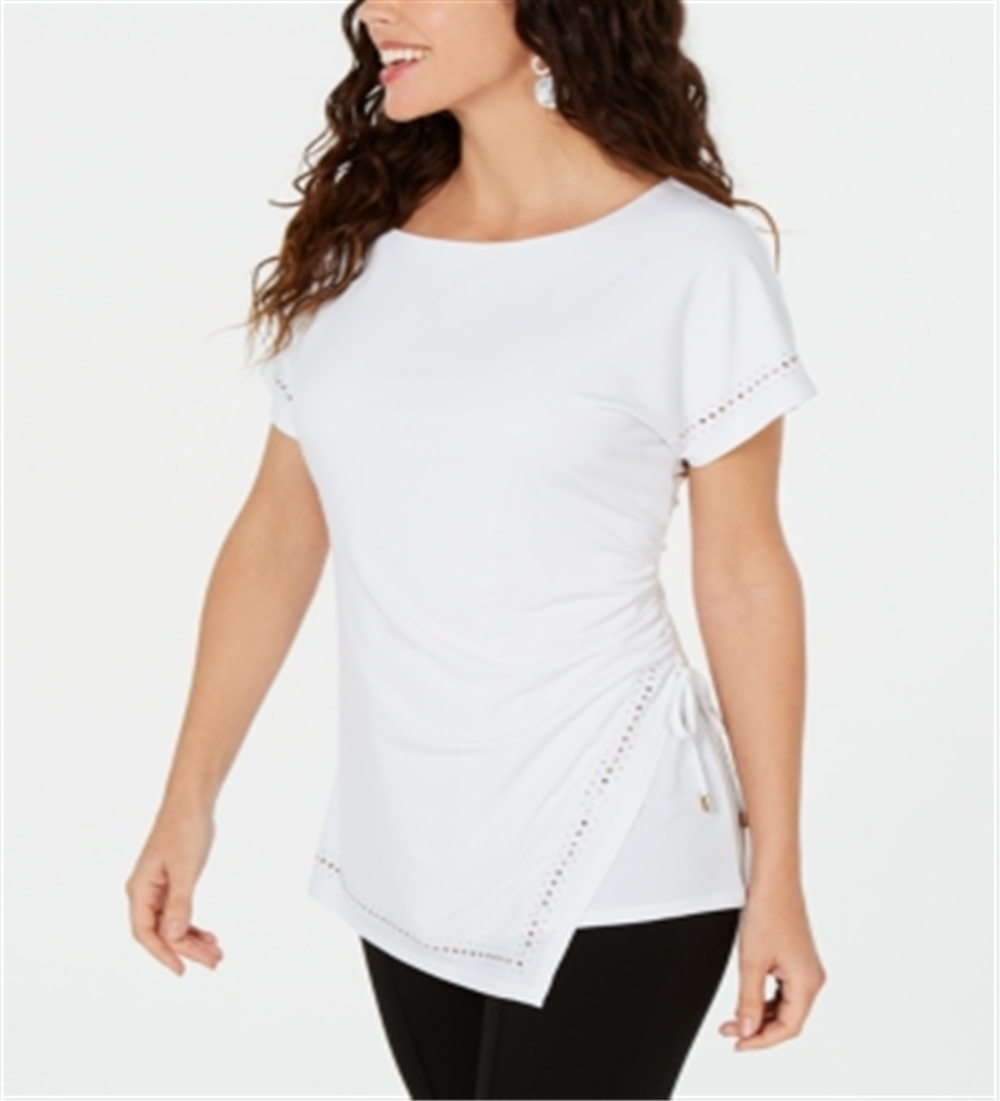 JM Collection Women's  Embellished Ruched Side-Tie Top  White Size XS