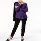 Alfani Women's Ribbed Jewel Neck Pullover Sweater Purple Size XL