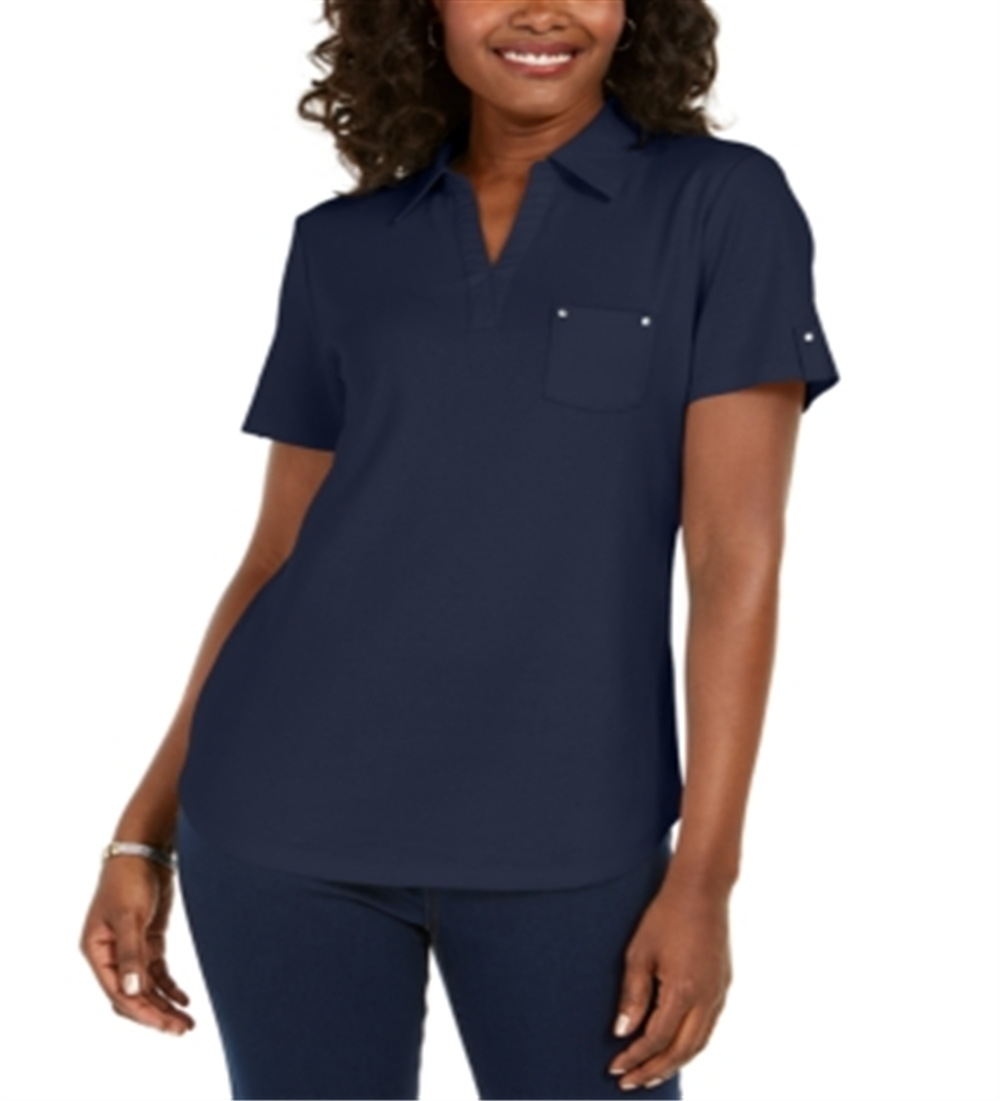 Karen Scott Women's Polo Shirt  Blue Size Small