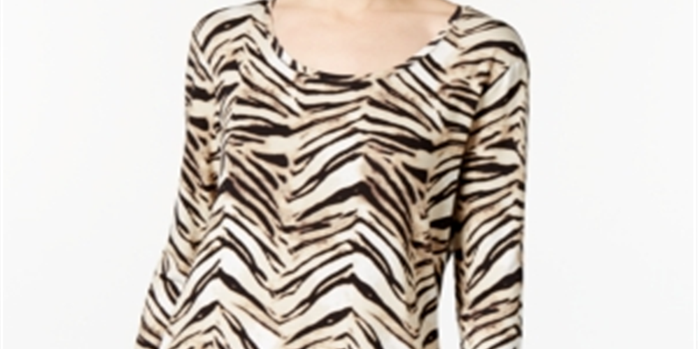 JM Collection Women's Printed 3/4 Sleeve Top Brown Size Petite Medium