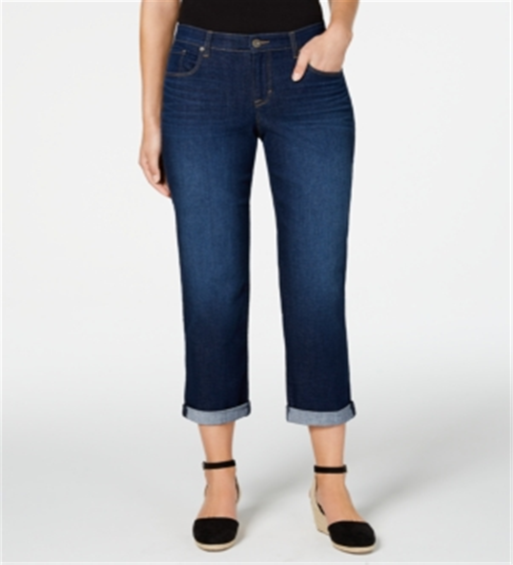 Style & Co Women's Curvy Fit Cuffed Boyfriend Jeans Blue Size 18