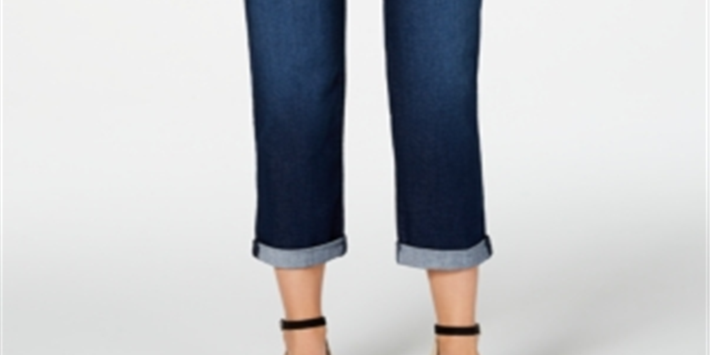 Style & Co Women's Curvy Fit Cuffed Boyfriend Jeans Blue Size 18