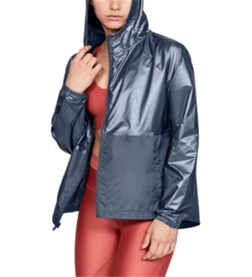 Under Armour Women's Metallic Woven Jacket - Blue Heights Silver Size XS