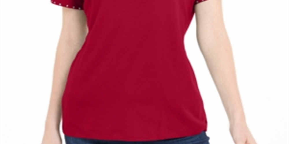 Karen Scott Women's Studded Keyhole Top  Red Size XS