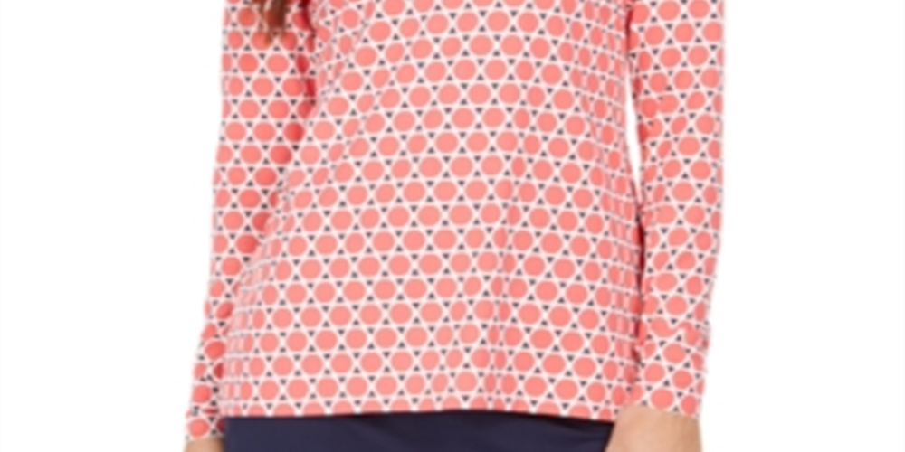 Charter Club Women's Printed Half-Zip Top  - Tuscon Coral Combo Size Small