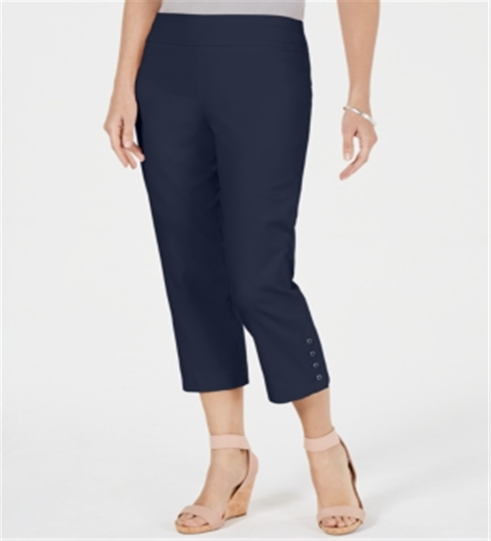 JM Collection Women's Button Hem Tummy Control Capris Blue Size Small