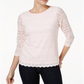 Charter Club Women's Petite Lace 3/4-Sleeve Top  Pink Size Petite XL
