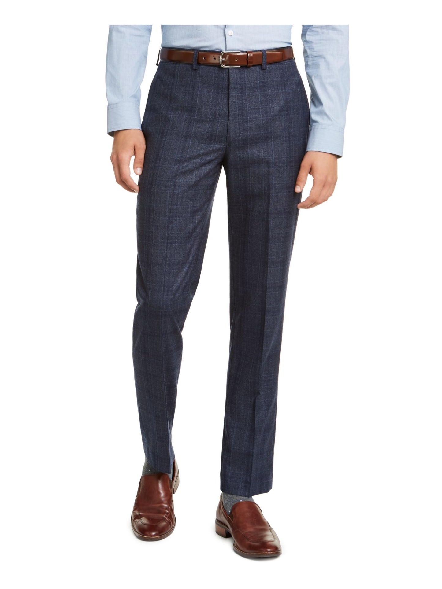 Calvin Klein Men's Windowpane Plaid Slim Fit Pants Blue Size 29X29