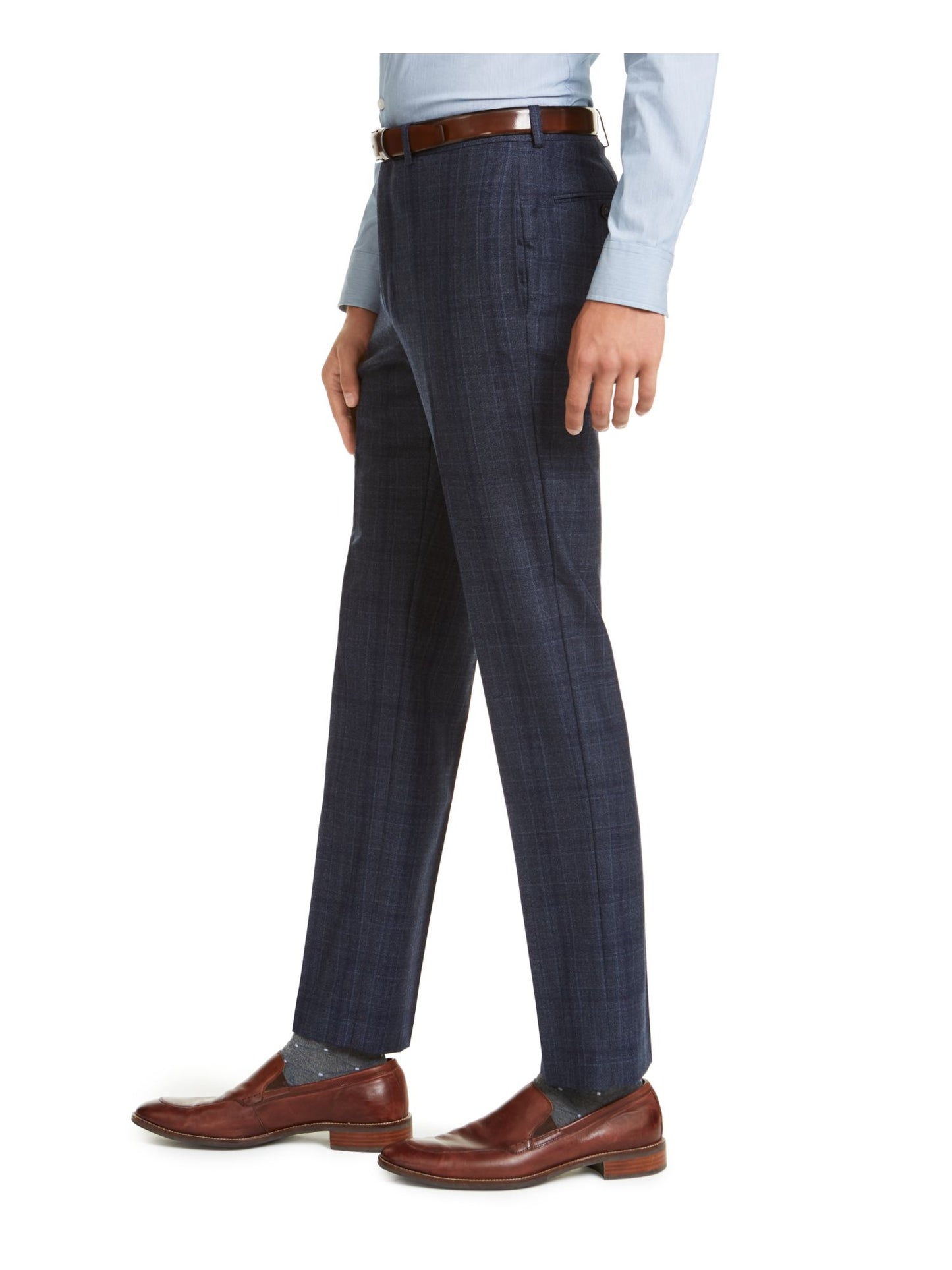 Calvin Klein Men's Windowpane Plaid Slim Fit Pants Blue Size 29X29