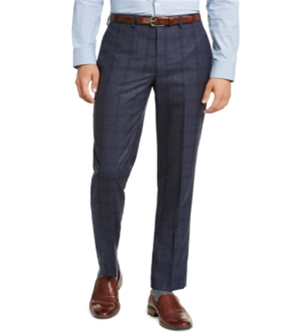 Calvin Klein Men's Windowpane Plaid Slim Fit Pants Blue Size 29X29