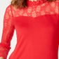 INC Women's  Petite Lace-Yolk Top  Red Size Petite S