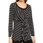 Alfani Women's Tie Printed Long Sleeve Scoop Neck Blouse Evening Top Black Size Petite Small