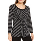 Alfani Women's Tie Printed Long Sleeve Scoop Neck Blouse Evening Top Black Size Petite Small