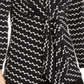 Alfani Women's Tie Printed Long Sleeve Scoop Neck Blouse Evening Top Black Size Petite Small