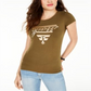 Guess Women's  Crew-Neck Metallic-Graphic T-Shirt Green Size XS