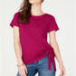 INC Women's Petite Side-Ruched T-Shirt  Pink Size Petite S