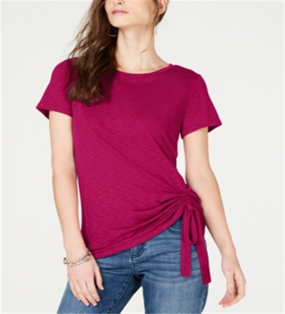 INC Women's Petite Side-Ruched T-Shirt  Pink Size Petite S
