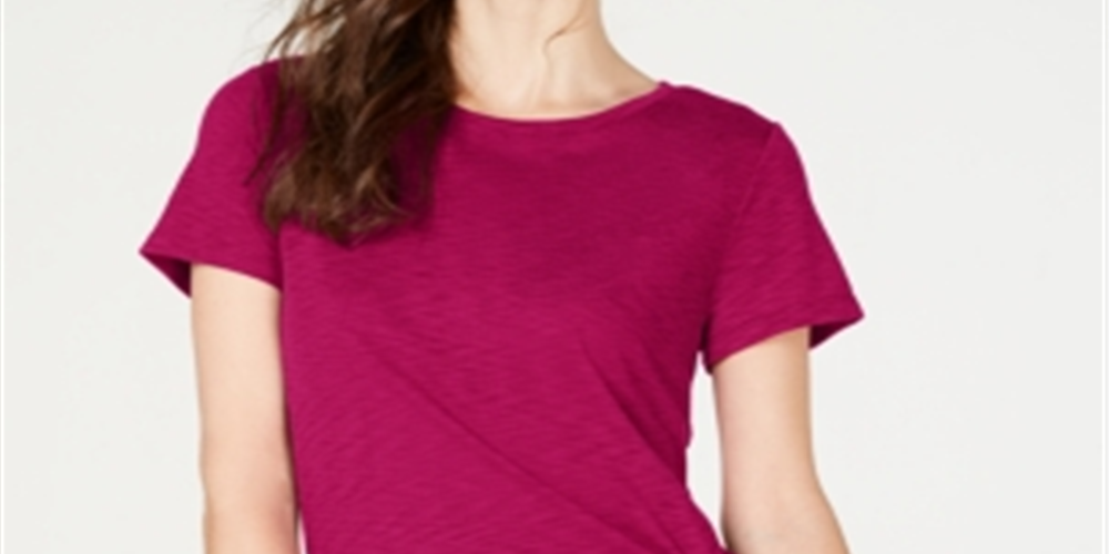INC Women's Petite Side-Ruched T-Shirt  Pink Size Petite S