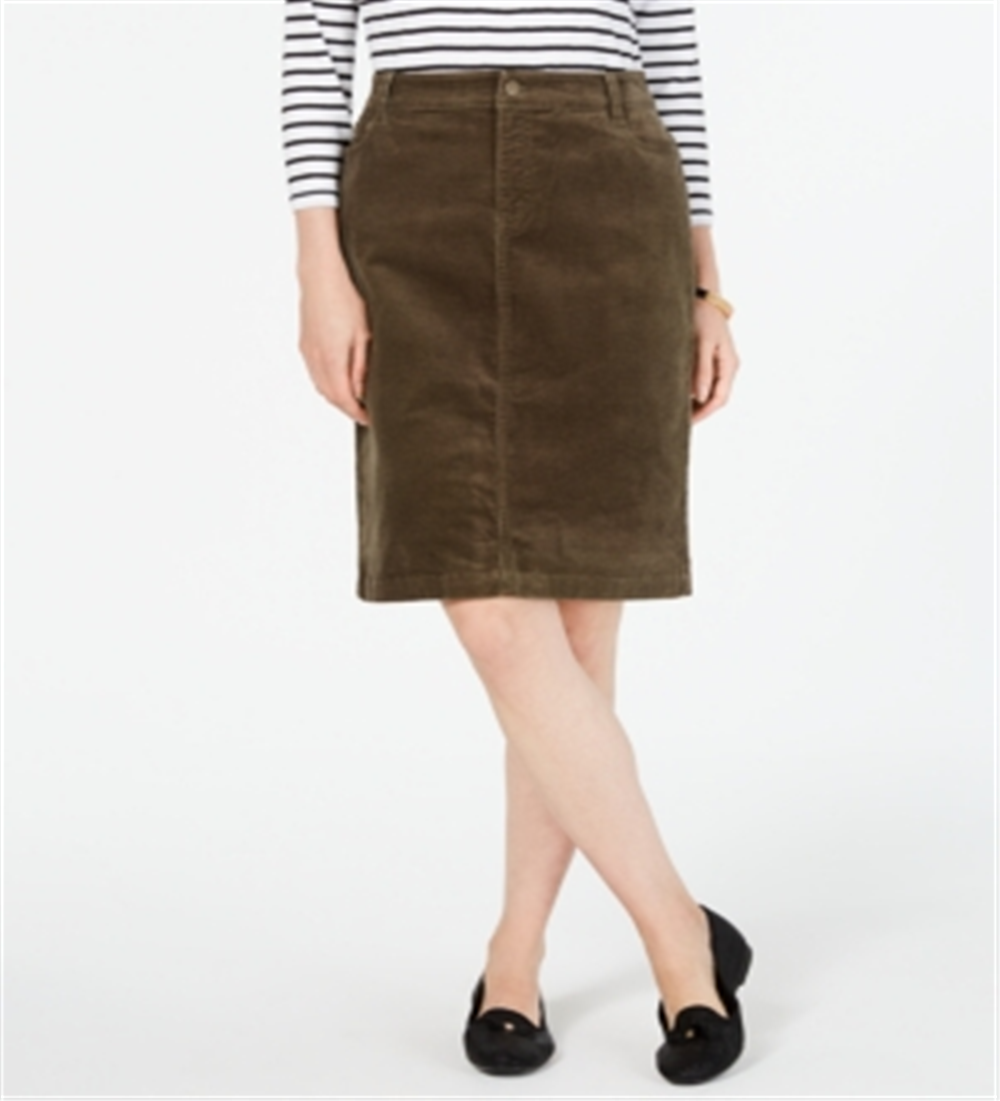 Charter Club Women's Corduroy Tummy-Control Skirt  -Region Green  Size 8