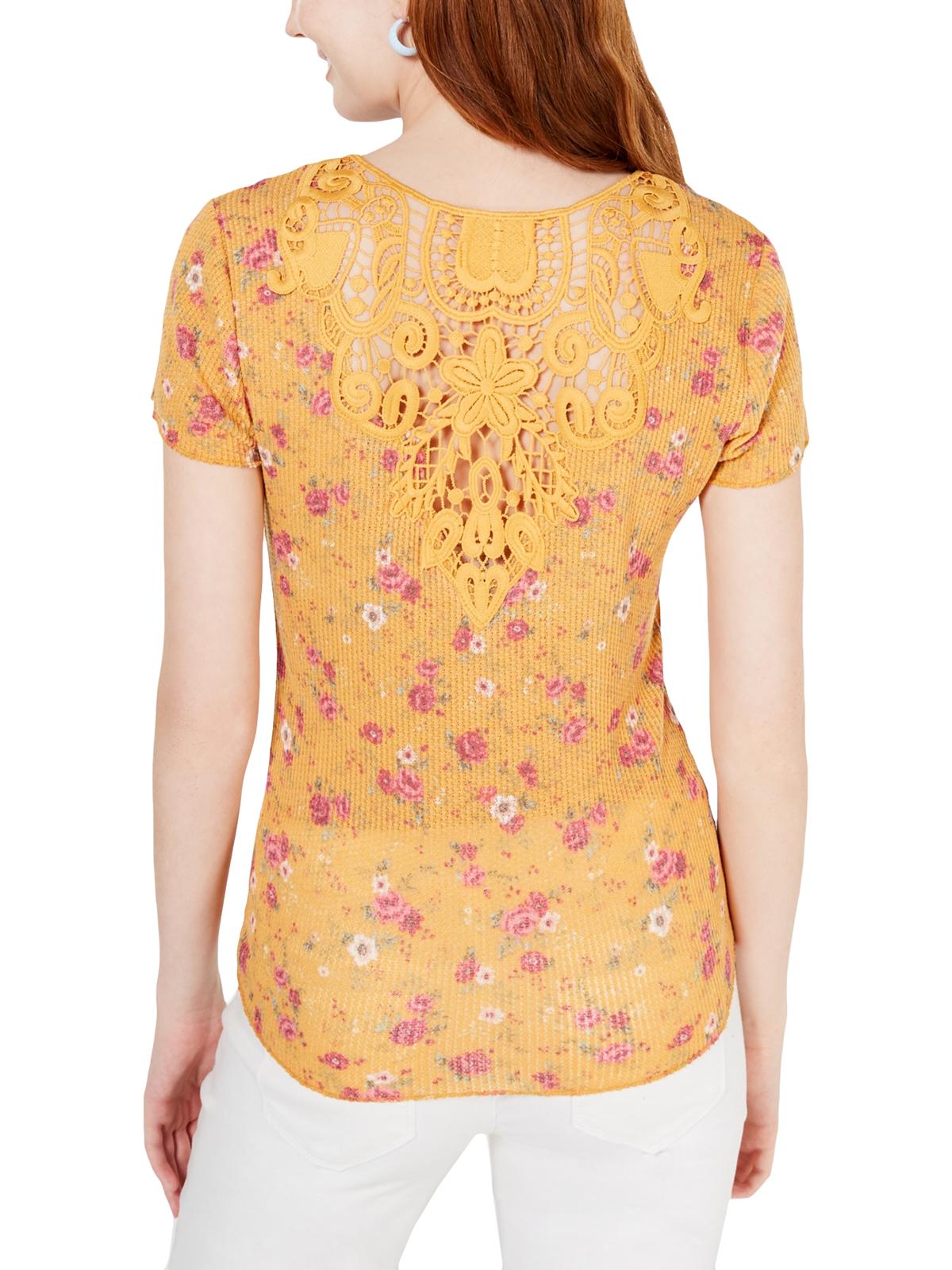 Ultra Flirt Women's Juniors Waffle Lace Back Pullover Top Gold Size Medium