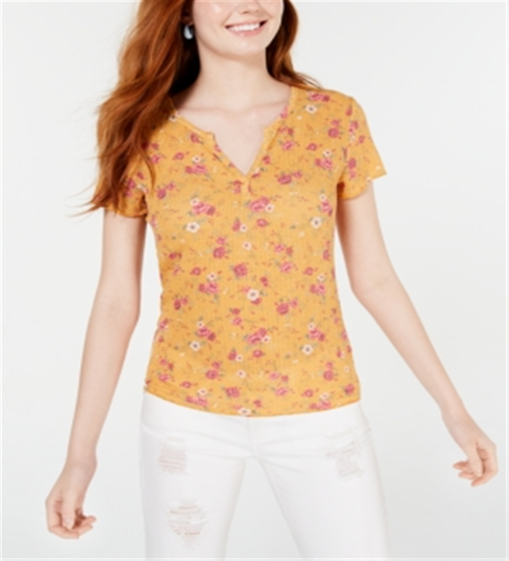 Ultra Flirt Women's Juniors Waffle Lace Back Pullover Top Gold Size Medium